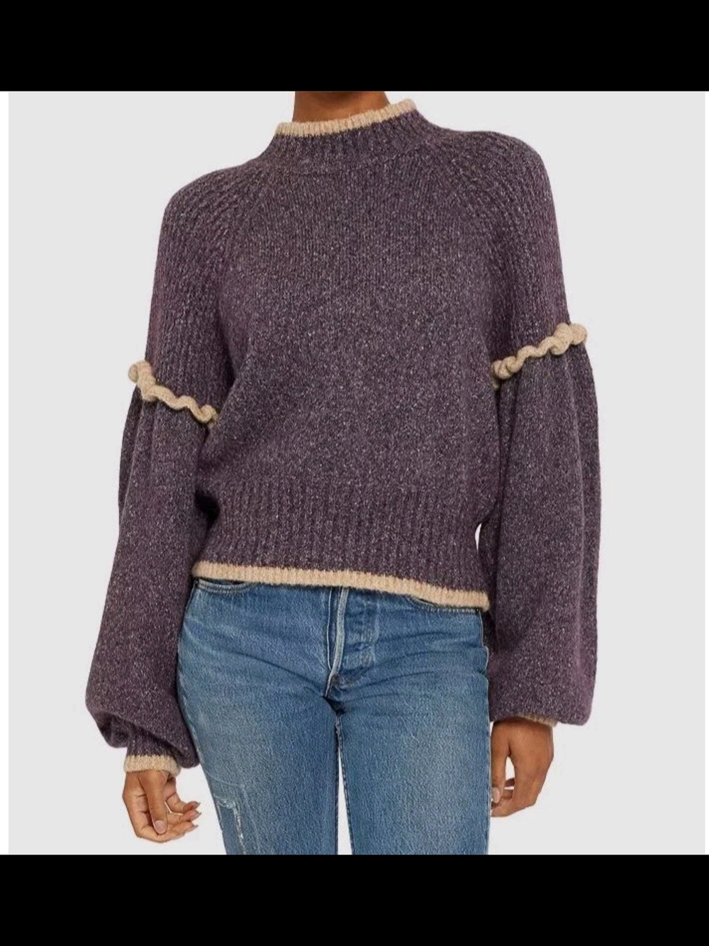 Joie Purple Balloon Sleeve Sweater with Cream Trim